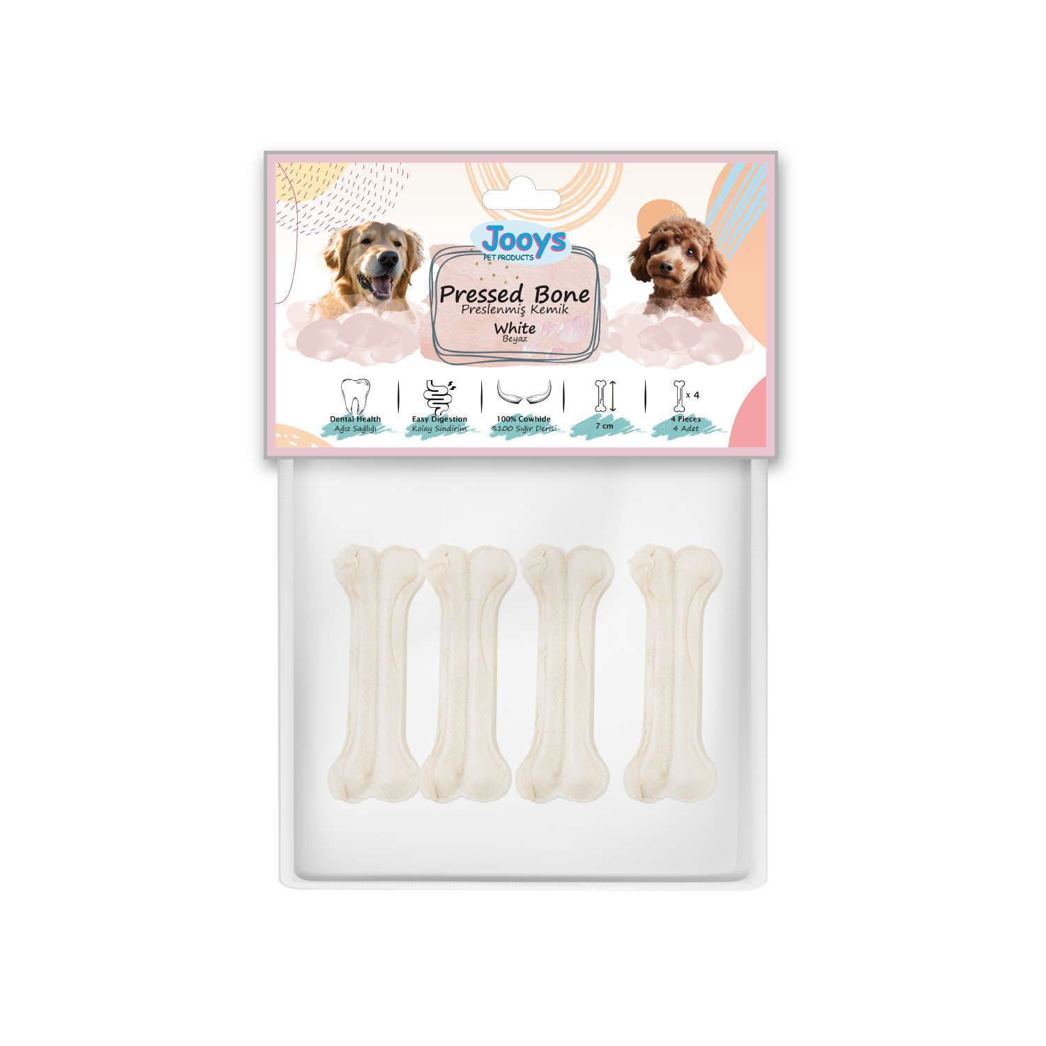 Jooys Beyaz Pres Kemik 7 cm – 4’lü Paket - 1