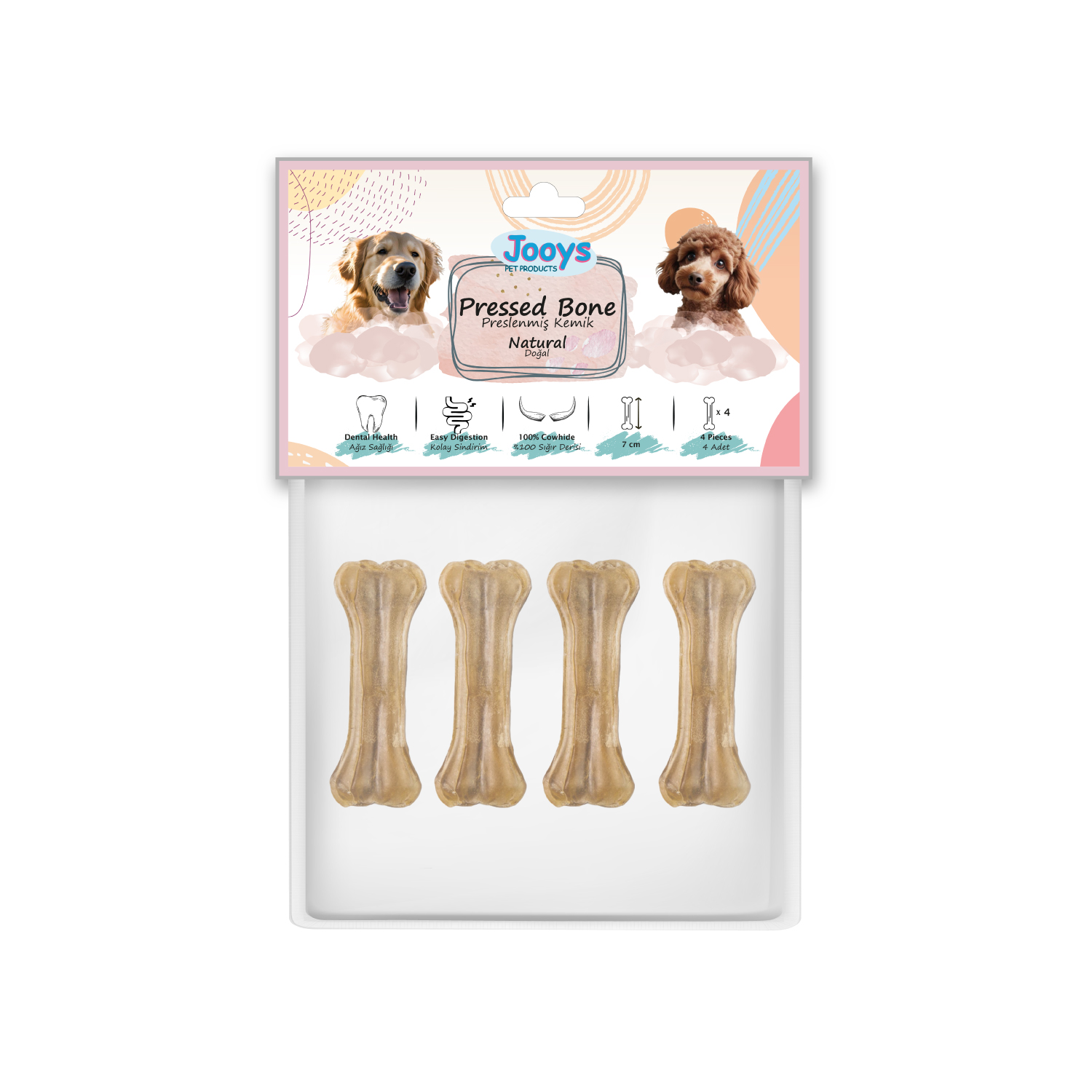 Jooys Doğal Pres Kemik 7 cm – 4’lü Paket - 1